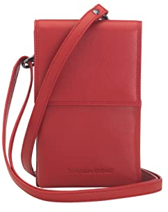 Josephine Osthoff Handy Umhängetasche mit Karten- und Sichtfach, handgemacht aus 100% Echtleder, Crossbody Schultergurt, stabile Magnetknöpfe, Farbe:Kirsche
