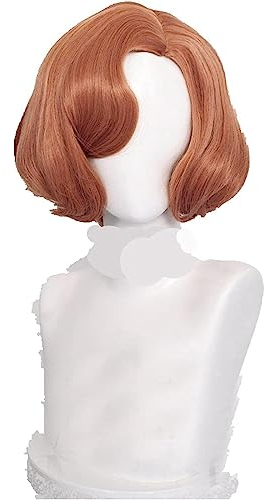 NEZIH Die Gambit-Beth-Harmon-Cosplay-Perücke Der Königin Braun 20Er Jahre Retro Wellenartige Haarperücke + Wig Cap-Shortstyle, Geeignet Für Halloween-Party, Karneval, Dekorationsgeschenk,Short