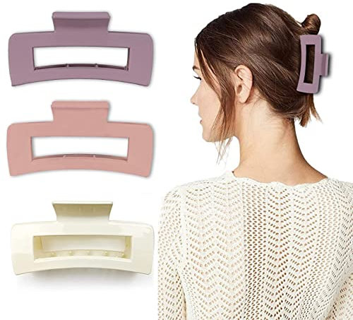Haarklammer Groß Rosa Rutschfest Starker Halt Rechteckig Haarspangen Damen Dickes Haar Haarstyling-Zubehör für Frauen Mädchen(3 Stück Rosa Weiß Violett)