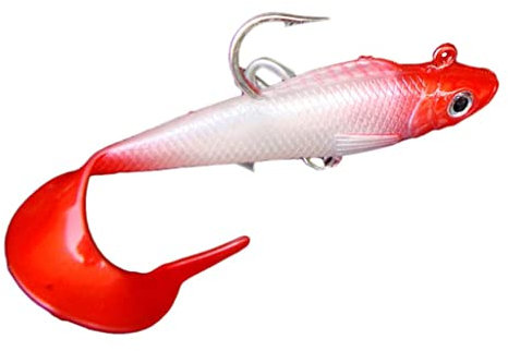 9.5cm 18g Soft Plastic Fish Lure with Lead Jig Head Hook - Red White