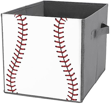 Baseball Stitches Laces Poubelle de rangement pliable avec poignées, boîte de rangement/poubelle/cube pour chambre à coucher, salon, chambre d'enfant, jouets, vêtements 10,6 x 10,6 x 10,6 pouces