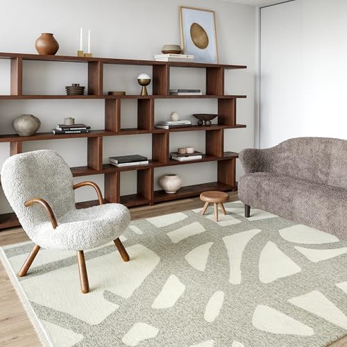 Rugs USA x Arvin Olano Claude Teppich mit Fransen, wendbar, maschinenwaschbar, 90 x 150 cm, cremefarben
