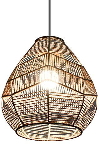 Imtrub Tissé Pendentif Abat Abat-Plafond Suspendu en Osier Rotin Lampe Suspendue Plafond Suspendu Luminaire Panier Tissée à la Main pour Table Lampe Bureau Bar Rustique Zen Décor