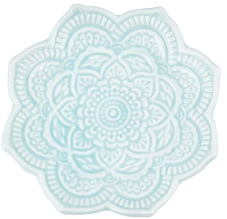 SUNNYCLUE Plateau à Bijoux Plat à Bijoux en Céramique Mandala Forme de Fleur Assiettes à Bijoux en Porcelaine Porte-Bague Plat Plateau à Bibelots en Céramique Plat à Bijoux pour Bagues Boucles D'Oreil