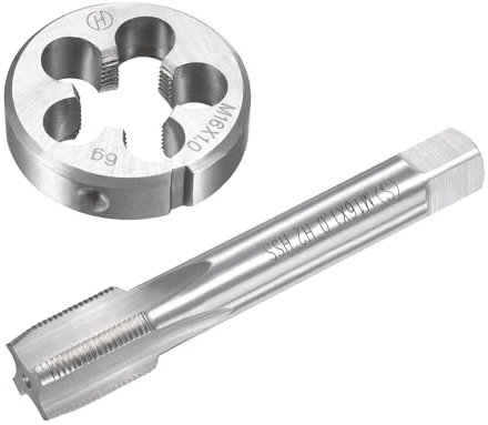 Unifizz Set di maschi e matrici metriche M16 x 1 mm, filettatura a macchina con filiera rotonda, kit per riparazione di dadi e bulloni