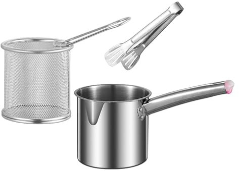 Folpus Deep Fryer Pot Fryer Pan with Lid Cooking Pot Net Basket Cookware Oil Fryer Cooking Pot for Home Use Shop Kitchen Fast Food, Style C