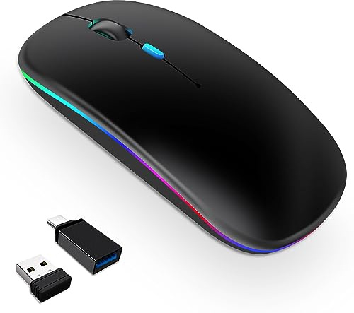 Vickey LED Wireless Mouse for Laptop, Bluetooth Mouse and 2.4Ghz USB Mouse for Computers, Rechargeable Silent cordless BT 5.0 Compatible with iPad,Macbook air/pro,chromebook,Desktop,PC