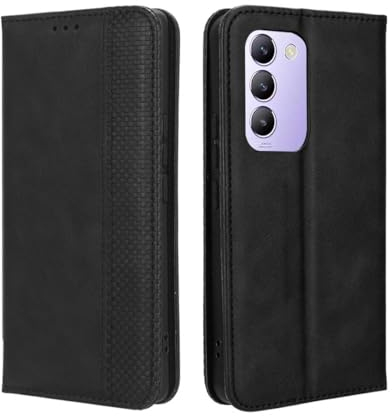 PEIYE Hülle für Vivo V40 SE, Wallet Klappbar Lederhülle Flip Cover Case, Schutzhülle Handyhülle mit Kartenfach und Geldfach, TPU-Innenteil, Magnetverschluss, Standfunktion -Schwarz