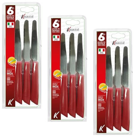 kasaviva Coltelli da Tavola, Set di 6pz per Tavola, Lama in Acciaio Inox Bonomi, Manico Indeformabile (ROSSO, 3 cf)