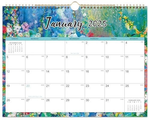 Kalender 2025 - Wandkalender 2025 von Jan.2025 - Dez.2025, 37,6 x 29,5 cm, 2025 Hängekalender mit Doppeldrahtbindung, Blankoblock, Julianische Daten, Aufhängeschlaufe, Urlaubserinnerung, dickes Papier