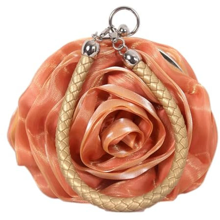 YUEZHAN Pochette Donna Borsa da Sera con Fiore di Rosa Nuziale Borsa da Donna Piccola Borsa da Donna in Seta per Matrimonio Decorazione Festa Damigella d'Onore Regalo Borsetta Oro