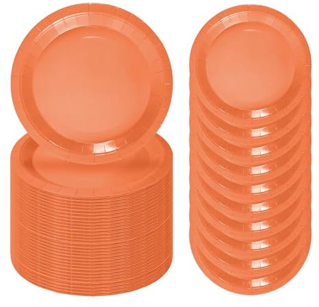FALIZIFU 50 Pcs Orange Paper Plates 7 Inch Orange Dessert Plates Disposable Dinner Plates for Baby Shower Bridal Shower Birthday Party Supplies Disposable Paper Plates