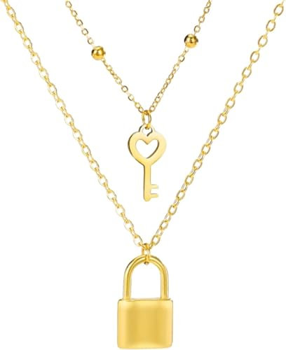 Girl Products 925 Sterling Silber Schloss-Halskette für Damen und Herren, Stein-Herzschloss-Halskette mit Schlüssel-Vorhängeschloss-Anhänger, Vorhängeschloss-Halskette für Damen, Schloss-Ketten-Halske