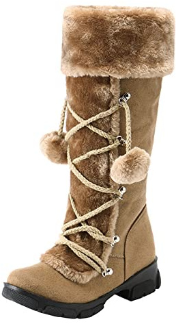 Dinglong Stivaletti invernali da donna con cerniera a punta tonda calda media scarpe alte di pelo retrò da donna neve mantenere tacchi stivali da donna stivaletti Nege stivali da neve invernali