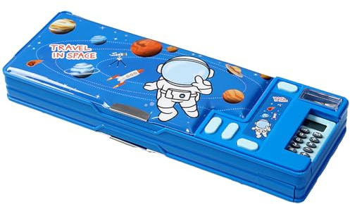 LilyBeauty Estuche Multifuncional emergente para niñas y niños, Caja de lápices de Dibujos Animados, Organizador, papelería, sacapuntas, horario, útiles Escolares para niños, Azul