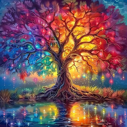 5D Diamond Painting Colorido Árbol de la Vida,Pintura mágica del diamante del árbol mágico,árbol Cuadros de Diamantes para Adultos principiantes DIY,Painting Para Decoración De Pared Del Hogar 30x30cm