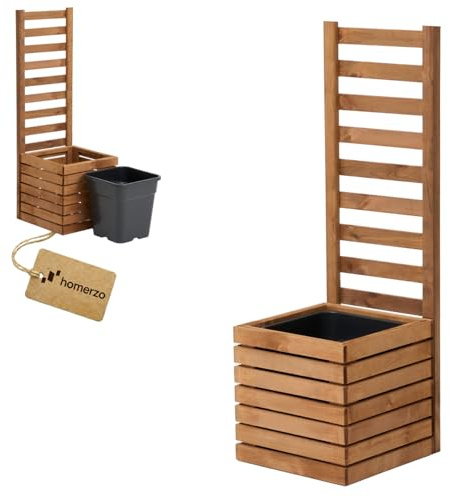 Pflanzkübel mit Rankgitter Spalier mit Pflanzkasten Blumenkasten aus Holz für Garten Balkon Terrasse Hochbeet mit 18L Kunststoff-Pflanzeneinsatz (horizontal-braun, 36x36x35 H115)