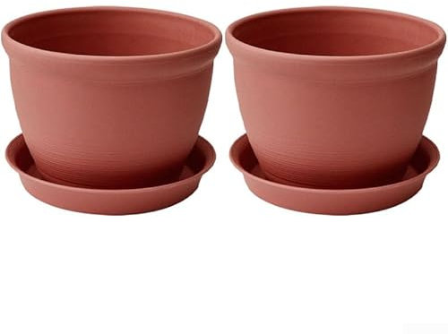 Runder Blumentopf aus Kunststoff, verdickter Blumentopf mit Bodenhalter, 14 x 10 x 10 cm, für Bonsai-Pflanzen, Aloe Vera, Vanille, Orchideen usw. (rot + Boden)