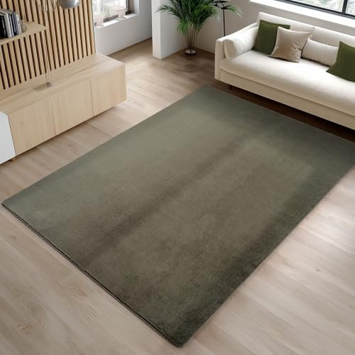 Carpetsale24 Kurzflor Teppich Wohnzimmer 240 x 340 cm Grün - Teppich Waschbar, rutschfest, Weich, modern einfarbig Design - für Schlafzimmer, Küche, Esszimmer