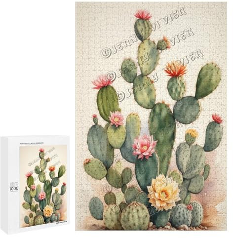 Cactus Art Puzzle 1000 pcs – Wooden Jigsaw Puzzle for Adults – Desert Plant Puzzle for Relaxation, Mental Health, and Decorative Home Wall Display