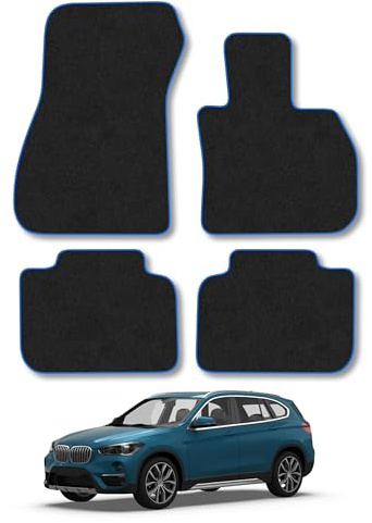 BMW X1 (2015-2022) Premium Carpet Car Mats | Blue Edge Trim Premium Floor Mats Tailored Fit Full Coverage Protection Accessories Easy Clean Anti Slip Made in the UK