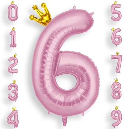 AOOSU Palloncini Compleanno Corona Rosa 101 CM, Palloncino Numero 6, Foil Numeri, Giganti Palloncini Numeri, Decorazioni Festa Compleanno, Gonfiabili Pallone per Anniversario