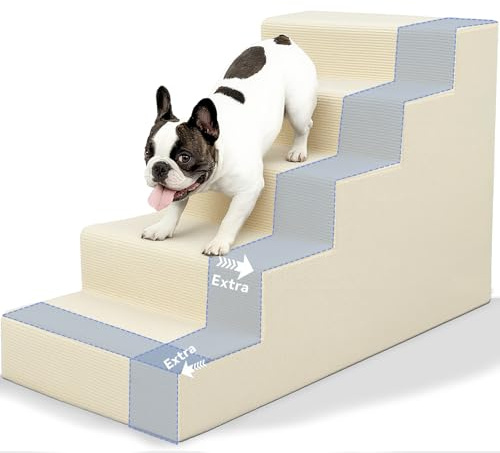 Niubya Hundetreppe für Kleine Hunde, D86xW42xH57 cm, für Katzentreppe Hundetreppe Bett und Sofa, ältere und verletzte Haustiere, mit waschbarem Bezug und hochdichtem Schaumstoff (Beige, 5 Stufen)