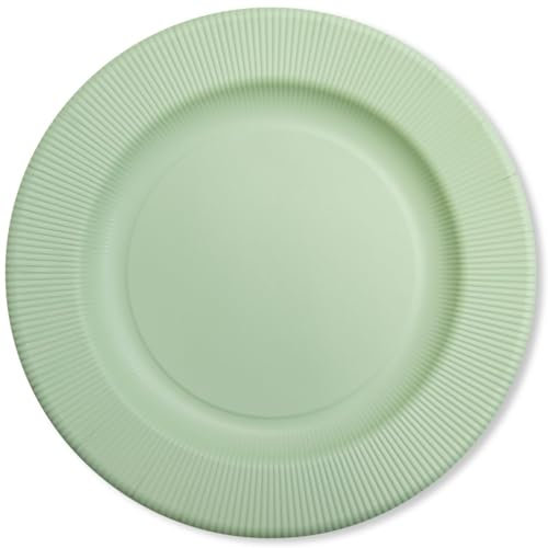 EX.TRA. Assiettes creuses en papier mat à rayures vert sauge 25,5 cm 8 pièces