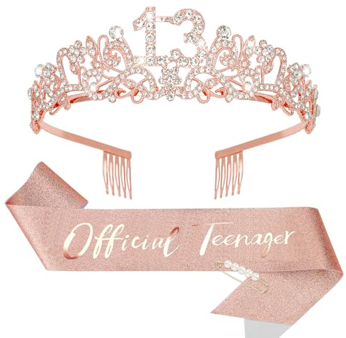 KIUEZIR Floral Shape 13th Birthday Headband and Sash Set