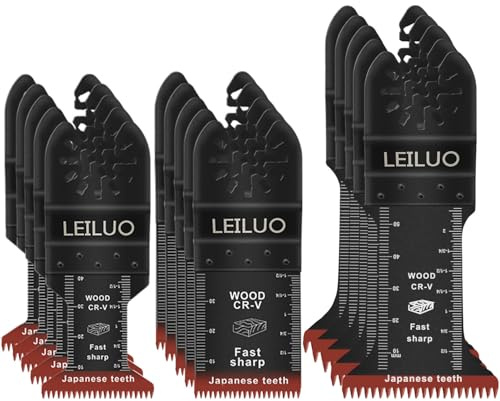 LEILUO 15-tlg Oszillierende Multitool Sägeblätter Japan Zahnung Extra Lang | 34/44 mm Blätter, schnell & sauber in Holz. Passend für DeWalt, Makita, Milwaukee & mehr. Nicht Starlock