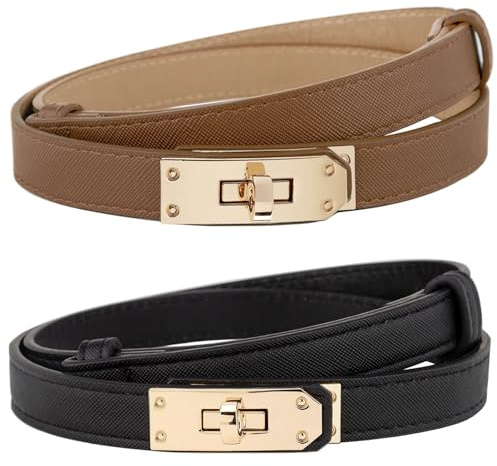 AlGuirnex 2-Pack Women's Slim Belts Adjustable Waist Belt, Black & Brown