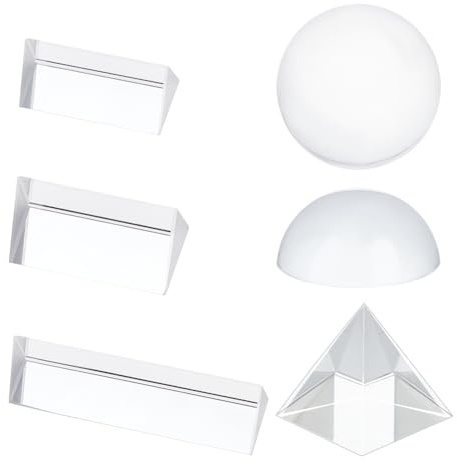 OLYCRAFT 6 Pack Crystal Photography Prism Set Include 49.5mm Crystal Ball 47mm Pyramid 40.5mm and 100mm Triangular Prisms 47.5mm Dome Magnifying for Playing