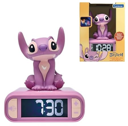Lexibook, Stitch, Nachtlicht-Wecker, RL800D1LXB | Klänge und Melodien, LCD-Display mit Hintergrundbeleuchtung, Leuchtend, Schlummerfunktion, Rosa