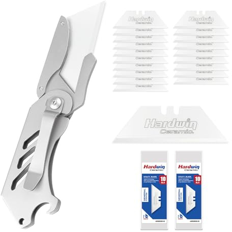 HARDWIN Lot de 20 lames de couteau utilitaires en céramique de zircone de qualité supérieure avec support en métal, antirouille pour travaux manuels et découpe de boîte de précision