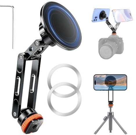 EEEKit Phone Tripod Mount Adapter: Magnetic Phone Tripod Holder for Magsafe | Aluminum Alloy - 1/4 Screw Hole - Rotatable Cold Shoe Base for Camera & Selfie Stick