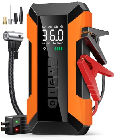 Jump Starter Power Pack with Air Compressor 8000mAh 150PSI,12V Car Battery Booster Jump Starter,Fast Charging Car Battery Jump Starter Power Bank,Portable Digital Cordless Bike Motorhome Tyre Inflato