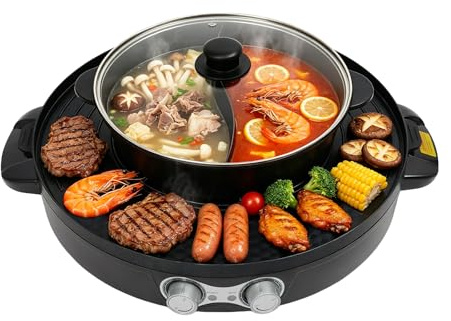 Hot Pot - Cacerola eléctrica (2200 W, para fondue y barbacoa, 44 cm)