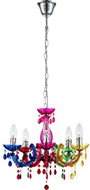 Kronleuchter CUIMBRA II bunt Ø 44cm, 5-flammiger Lüster mit Filament LEDs, Globo Lighting