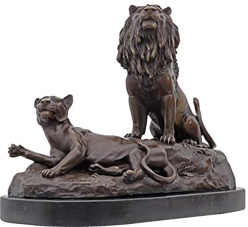 aubaho Bronzeskulptur Löwe Löwin im Antik-Stil Bronze Figur Statue 36cm