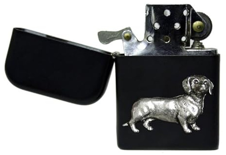 Knight Daschund sausage dog matte black stormproof petrol lighter