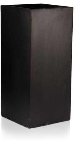 IDEALIST Extra Large 80cm Tall Square Planters with Drainage Holes | Black Reinforced Stone Tall Planter L40.5 W40.5 H80.5 cm, 92 litres
