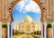 wandmotiv24 Fototapete Taj Mahal Indien Tor-bogen, XL 350 x 245 cm - 7 Teile, Wanddeko, Wandbild, Wandtapete, Orient, Asien, Marmor M1226