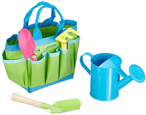 goki 63892 Gartenwerkzeug mit Tasche: L= 15,2 - 21,5 cm, Material: Holz, Textil und Metall, 5 Teile per Set: L= 15,2 - 21,5 cm, Kunststoff, Metall, 5 Teile, per Set