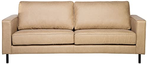 Sofa 3-Sitzer Lederoptik modernes Ledersofa in Beige Couchsofa Savalen