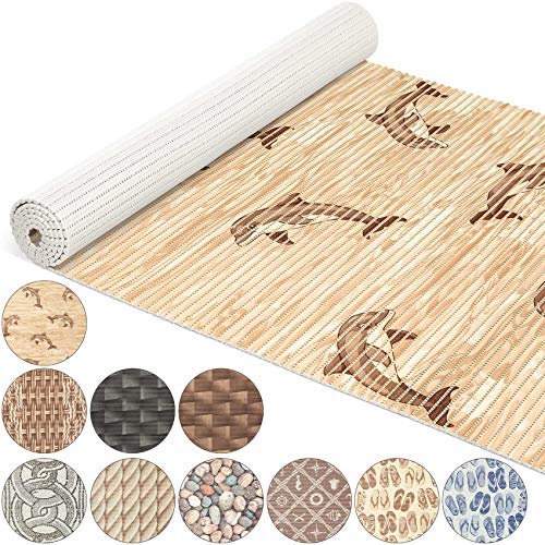 ANRO Weichschaummatte Badematte Bad Dusche WC Vorleger Teppich Antirutsch Badläufer Delfine Beige 500x65cm