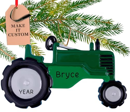 Personalisierte Traktor Ornament 2025 - Schnelle & Kostenlose 24h Anpassung - Traktor Weihnachtsbaum Dekoration - Custom Wrapped Green Farm Andenken für Kinder, Bauern, Geschenke für Traktorliebhaber