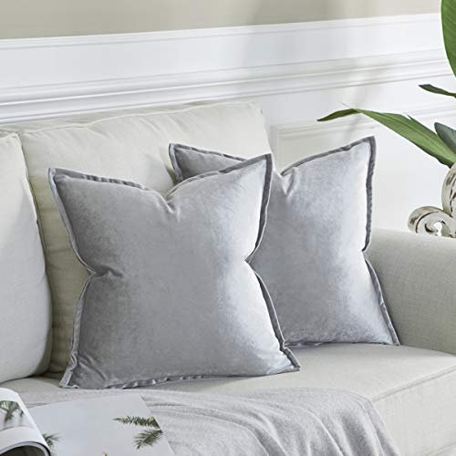 OMMATO Kissenbezug 50x50 cm Grau Kissenbezüge Samt dekorative Kissenhülle 2er Set Dekokissen für Sofa Schlafzimmer Wohnzimmer Auto
