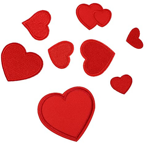 Healifty 8pcs Iron on Patches Clothing Red Heart Shaped Clothing Patches DIY Applique Patchwork Sticker Patches