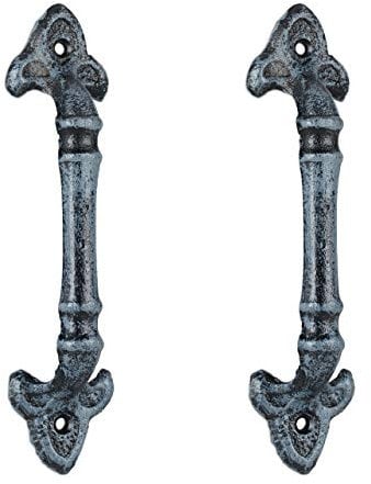 Relaxdays Möbelgriffe Vintage, 2 Stück, Türgriffe antik für Schränke, Schubladen, Schiebetüren, Gusseisen, 20 cm, grau