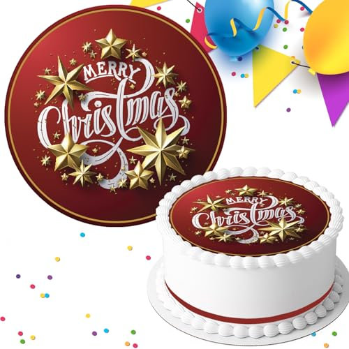7.5 INCH PRECUT ICING SHEET CAKE TOPPER DECORATION RED MERRY CHRISTMAS